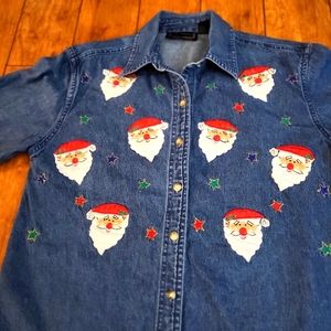 Life Style Jean Denim Embroidered Santa oversize shirt S